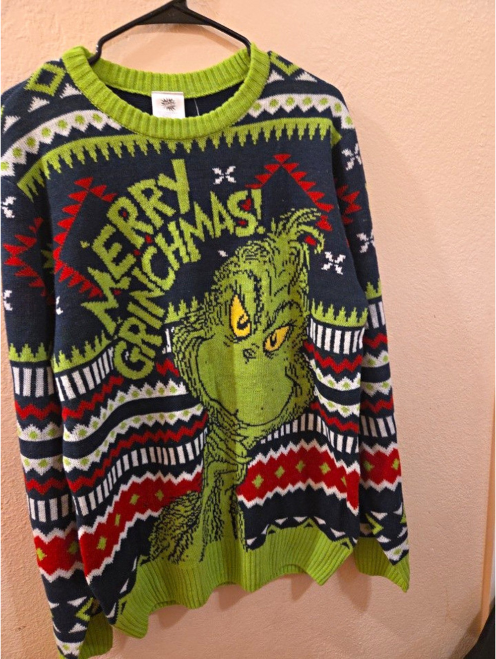 Dr. Seuss Grinch Merry Grinchmas Men's Pullover Knit Crew Sweater L